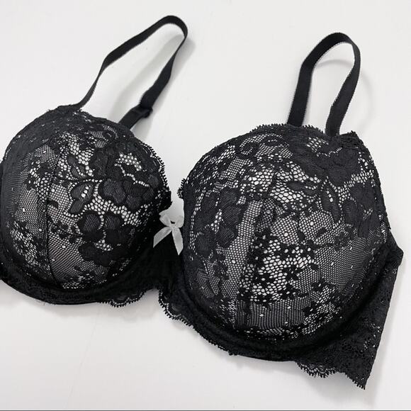 Victoria’s Secret Black Lace Bra Dream Angels Lined Demi 34D - Picture 2 of 11